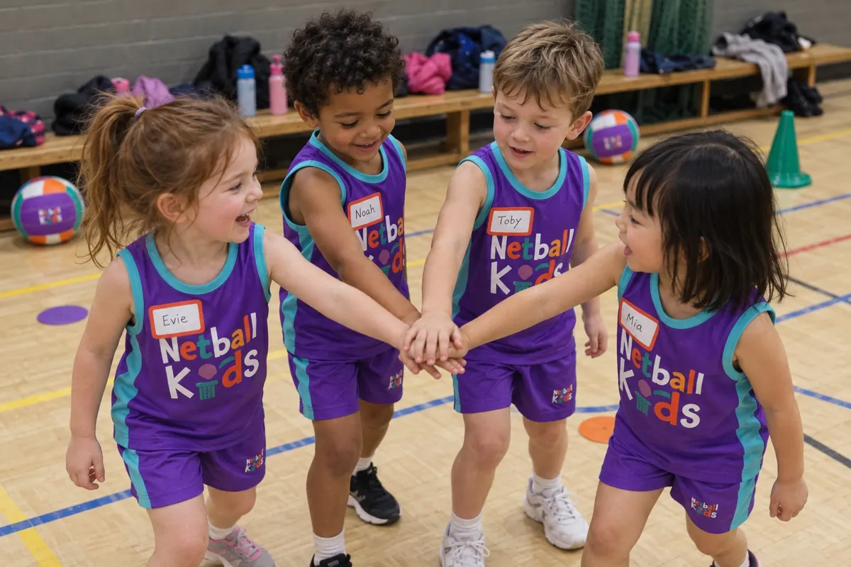 Children holding hands at a Netball Kids session