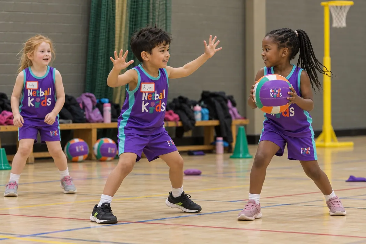 Children running with netballs